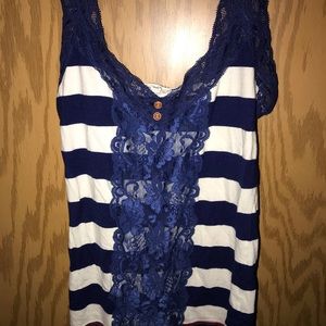 blue and white tank top